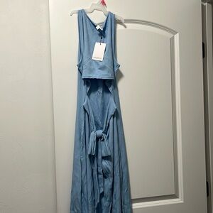 Midi sugar lips light blue body con dress with opening in back, never worn